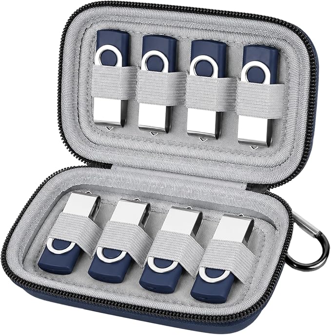 ALKOO Flash Drive Case USB Storage Case, Thumb Drive Holder, Holds 8, Black | Hard Shell, 8 Elastic Slots for USB Drives and SD/Memory Cards, Portable Travel and Office Organizer, Case Only, Black by ALKOO