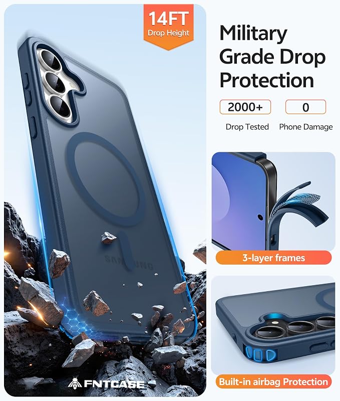FNTCASE for Samsung Galaxy S25 FE Case, Fit for Magsafe, Screen Protector | Translucent Matte Magnetic Back, 14FT Military Grade Drop Protection, Slim Shockproof Protective Phone Cover, Blue - Image 5