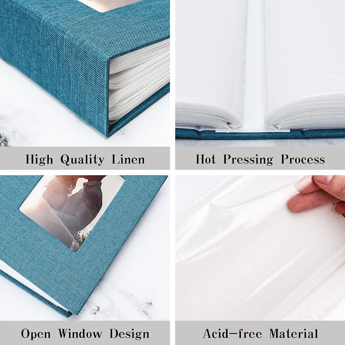 Vienrose 4x6 Photo Album,100 Pockets,Linen Cover with Window,Sky Blue | Cover Window, Acid Free Pages, Linen Hardcover, Baby Wedding Family Photos - Image 5