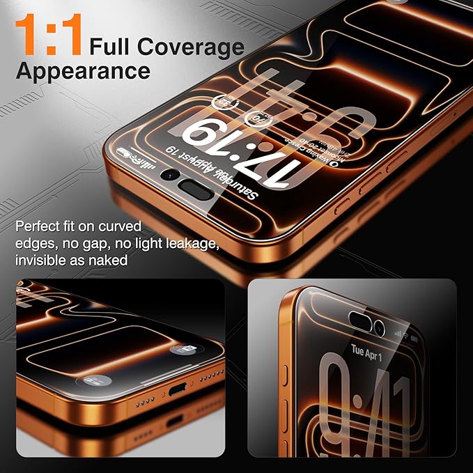 EZ-GLAZ-4+2 Pack for iPhone 17 Pro Privacy Screen Protector (6.3") | 2-Pack Lens Protectors, Alignment Kit, Easy Installation, 9H+ Tempered Glass, Scratch Resistant, 28° Privacy Protection - Image 3