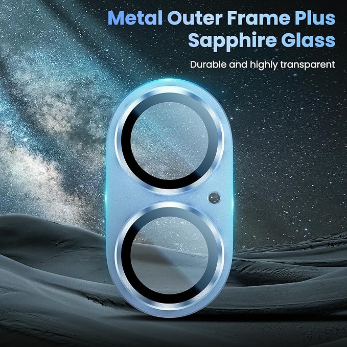 Uyiton for iPhone 17 Camera Lens Protector, Metal Frame Glass Cover | Not Easy to Break, Strong Adsorption, Case-Friendly, Metal 9H Sapphire Glass Rear Camera Screen Cover, Mist Blue - Image 4