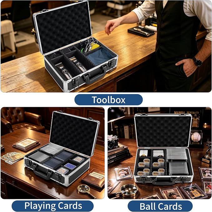Aluminum Storage Case with Adjustable Dividers, Multi-Function Lockable Storage Carrying Case for Graded Card, Barber Tools, Makeup Tools, etc (Medium) ﻿ - Image 3