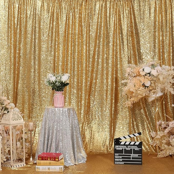 Poise3EHome Gold Sequin Backdrop, 20Ft x 10Ft Glitter Photography Background Curtains for Party Baby Shower Wedding Birthday Christmas Thanksgiving Halloween Decoration - Image 2