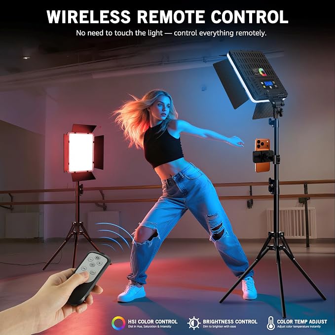 NiceVeedi 40W RGB Photography Lighting with 20 Effects, 360° Full Color/2700-6500K Studio Lights with Remote & Display, Lighting for Video Recording/Photography/Streaming/YouTube/TikTok/Content Creat - Image 7