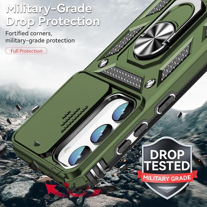 HNHYGETE for Galaxy S23 Plus Case with Screen Protector: [Military Grade 20ft. Drop Tested] Slide Camera Cover Ring Shockproof Protective Phone Case for - Samsung Galaxy S23 Plus (Army Green) - Image 3