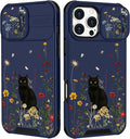 for iPhone 16 Pro Case - Women Cute Phone Cover Girly Pretty Fancy Unique Aesthetic Design Slide Camera Cover Protective Case for Apple for iPhone 16 Pro,Black Cat by Goocrux