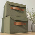 Decorative Linen Storage Boxes with Lids - Spacious Set of 2 Organizer Bins | The Perfect Small Container for Home Decor - Safely Store Photos, Documents and Memory Box Keepsakes in Style by ZICOTO