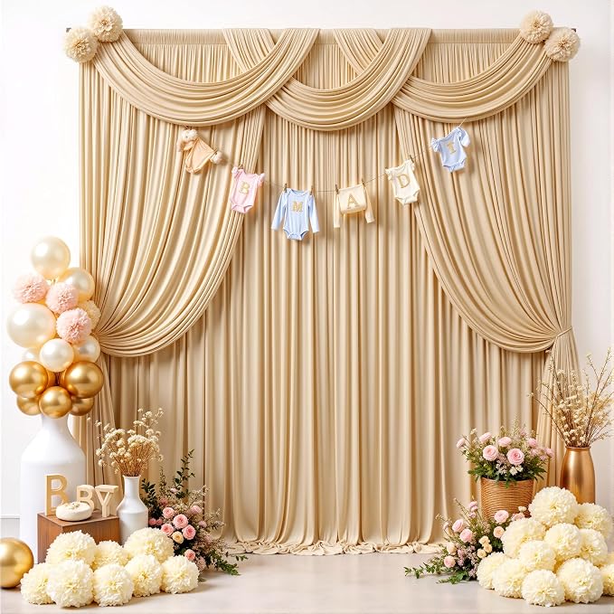 50x12 ft Champagne Backdrop Curtains for Weddings, Birthdays and Photos | 10 Panels 5x12 ft, Wrinkle-Free Polyester Drapes, Washable, Ironable, 4 in Rod Pocket for Baby Showers Photography Background - Image 5