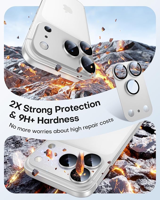 TAURI 2 Pack for iPhone 17 Pro Max Camera Lens Protector, Silver | Full Coverage Military-Grade Shatterproof, Upgrade AR Anti-Reflection Ultra Clear Transmission & Case Friendly - Image 3