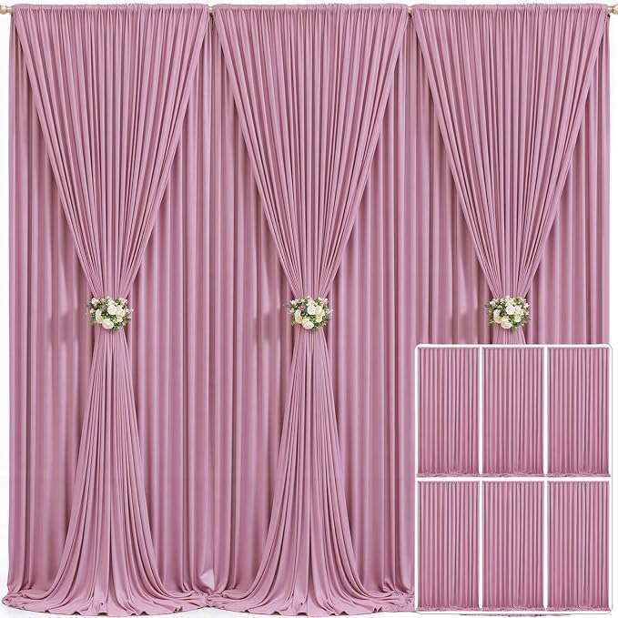 6 Panels Dusty Pink Backdrop Curtain for Parties Wedding Wrinkle Free Pink Photo Curtains Backdrop Drapes Fabric Decoration for Birthday Party Baby Shower 30ft(W) x 10ft(H) by Tao-GePartyDecorations