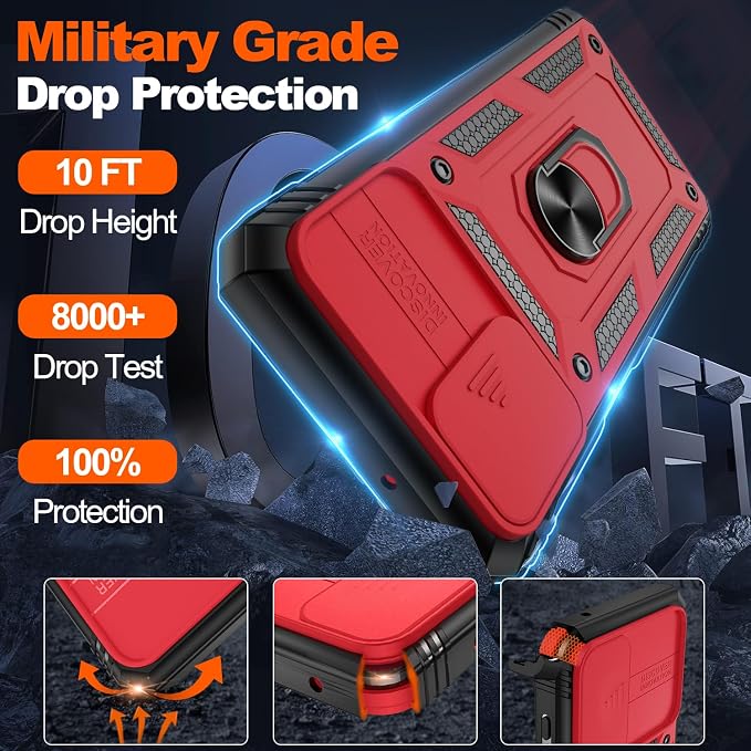 Gritup for Galaxy A03S Phone Case Military-Grade Shockproof with Kickstand | with 2 PCS Screen Protector, Slide Camera Cover, Heavy Duty Outdoor Protection Funda para Galaxy A03s Cover-Red+Black - Image 2