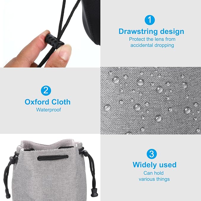 PATIKIL Soft Drawstring Lens Case, Lens Pouch Bag with Cotton Pad 3.94" x 3.94" Thick Fleece Cloth Camera Lens Bag for SLR Lens Water Cups, Grey - Image 4