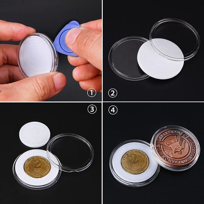 SPLF 100pcs Clear Plastic Coin Capsules, Coin Holder for Collector | Coin Collection Case with Gasket (20/25/30/35/40.6/46mm) for Silver Eagle Liberty Coin & JFK Half Dollar & Bitcoin More - Image 7