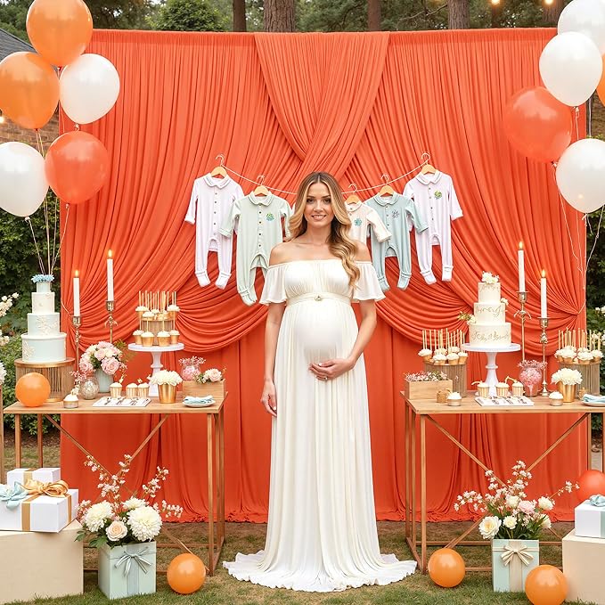 50 ft x 10 ft Wrinkle Free Orange Backdrop Curtain for Parties, 10 Panels 10ft Polyester Orange Photo Backdrop Drapes for Graduation Birthday Wedding Party Stage Curtains - Image 7