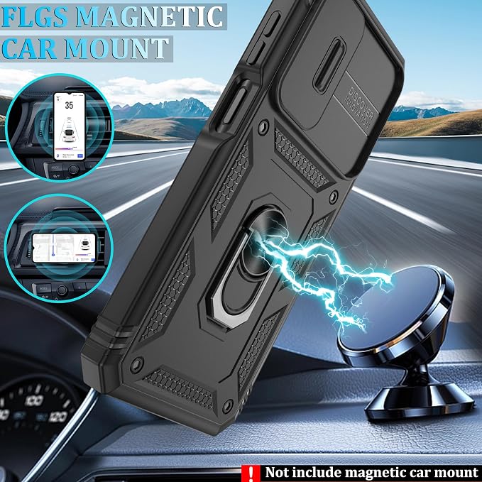 for Samsung Galaxy A06 Phone Case with 2PCS Screen Protector, Build in 360° Rotating Ring Kickstand, Military Grade Protective Case for Samsung A06 Phone, Black - Image 5