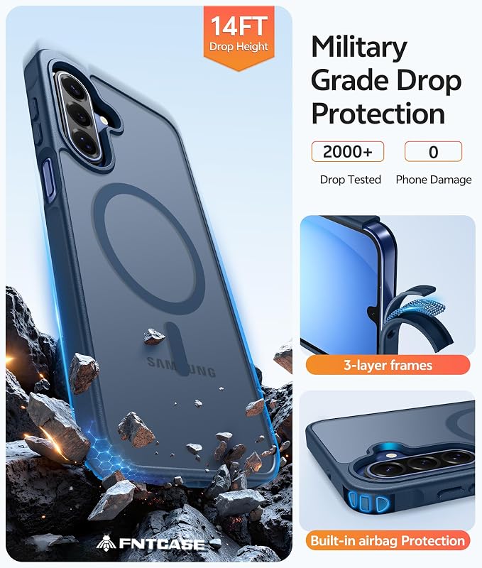 FNTCASE for Galaxy A17/A16 5G Phone Case, Fit for Magsafe, Screen Protector | Translucent Matte, 14FT Military Grade Drop Protection, Slim Shockproof Protective, for Samsung A 17 A 16 Cover, Blue - Image 5