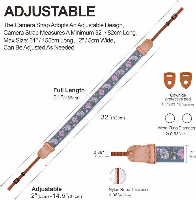 Padwa Lifestyle Vintage Camera Strap - 2" Wide Woven Embroidered Floral Pattern Shoulder Neck Camera Straps for Photographers，Great Gift for Men & Women Photographers - Image 5