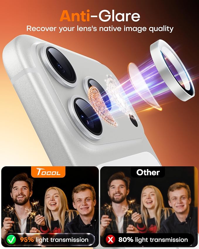 TOCOL Camera Lens Protector for iPhone 17 Pro Max/iPhone 17 Pro Tempered Glass HD Individual Scratch Resistant Camera Cover Accessories Case Friendly 2 Pack（Silvery） - Image 6