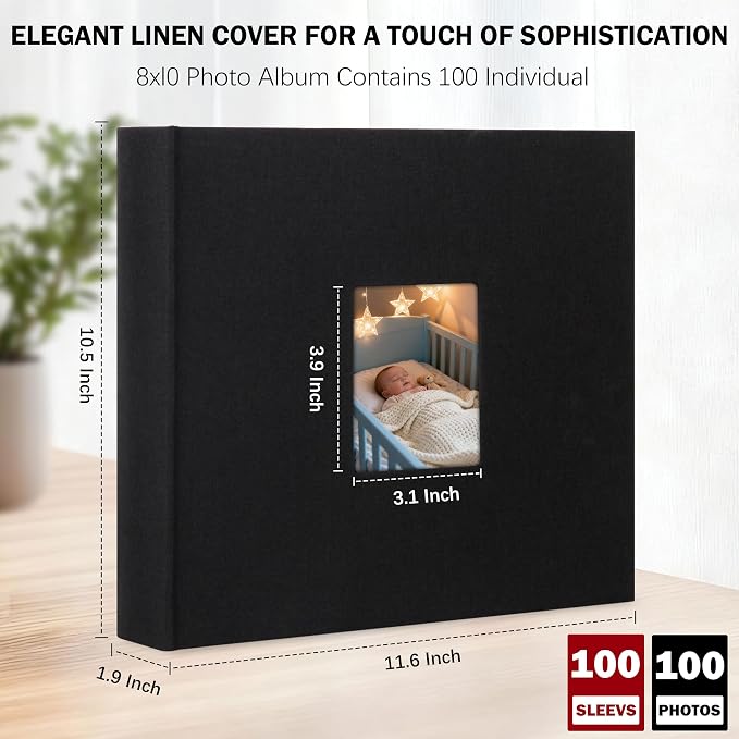 Aevdor 8x10 Photo Album, 100 Pockets, Linen Cover, Writing Space, Black | Fits 8x10 Photos, Graphic Designs, Watercolors and Drawings, Doubles as an Art Portfolio - Image 7