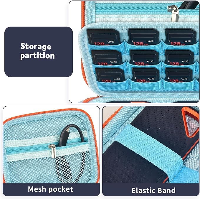 PAIYULE Dual SSD Case for 2 SanDisk Extreme Portable SSDs & Extreme PRO | Elastic Straps Secure Two Drives, Mesh Pocket Organizes Cables, Carabiner Adds Portability, Blue, Case Only - Image 4