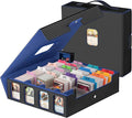 4-Row Trading Card Storage Box, Holds 3200+ Cards [US Patent], Black & Blue | Large Capacity, Portable Handle & Display Windows, Compatible with MTG, Commander, Sports Cards and Other Standard TCG Cards by Gomyrod