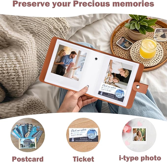 Ruibytree Small Photo Album for Polaroid 600, i-Type & SX-70 Film, Brown | Compact Design, PU Leather Cover, Snap Closure, Acid-Free Pages, 52 Side-Loading Pockets Fits 3.5x4.25 Inch Instant Photos - Image 5
