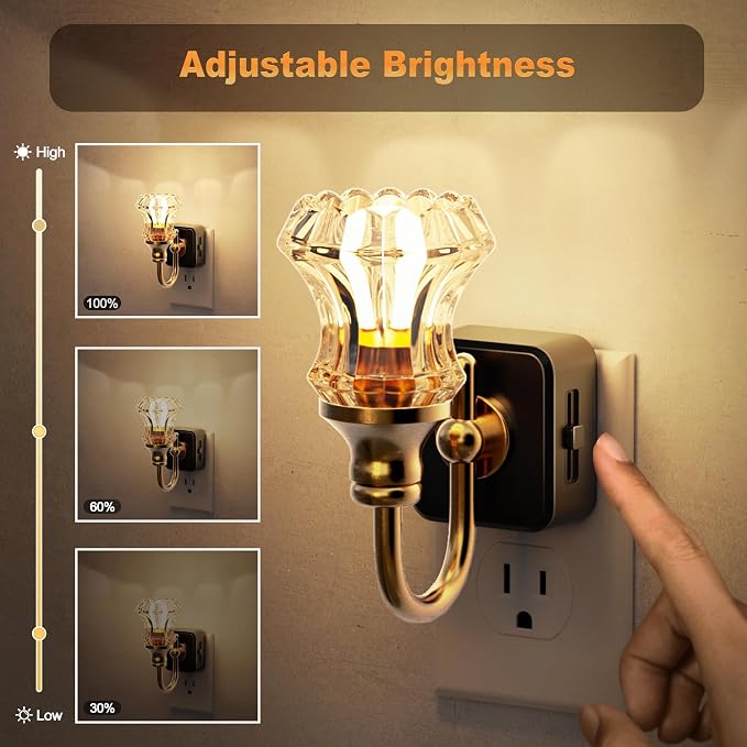 JandCase Night Light, Night Lights Plug into Wall, Glass Floral Nightlight | 0-100LM Dimmable LED Flower Nightlights, Dusk to Dawn Sensor, 1W Vintage Nite Light for Bathroom Hallway Gift Vanity Decor - Image 2