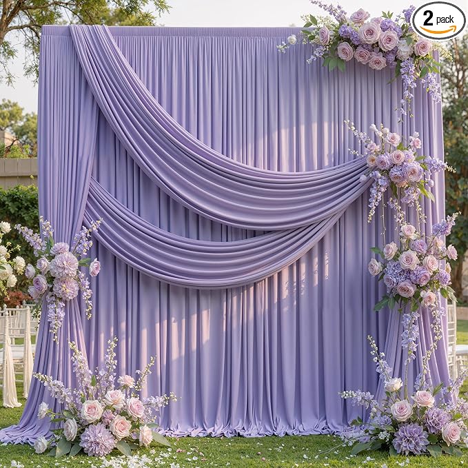 10ftx10ft Wrinkle Free Lavender Backdrop Curtain for Parties, Polyester Photo Backdrop Drapes Purple 2 Panels 5x10ft for Wedding Birthday Photography Background Indoor Outdoor by ENJOYYOURPARTY