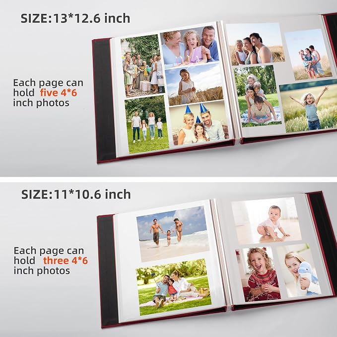 HoneyTolly Large Photo Album Self Adhesive with Picture Display Window, DIY Scrapbook Album for 4x6 8x10 Pictures, 40 Pages Linen Cover Memory Book with Scraper and Metallic Pen(Red) - Image 5