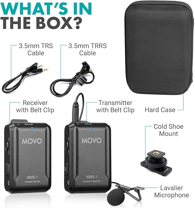 Movo WMX-1 2.4GHz Wireless Lavalier Microphone System Compatible with DSLR Cameras, Camcorders, iPhone, Android Smartphones, and Tablets (200' ft Audio Range) - Image 4