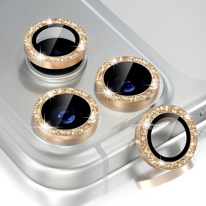 Choiche for iPhone 17 Pro/iPhone 17 Pro Max Camera Lens Protector | Ultra HD, Bling 9H Tempered Glass Camera Cover Screen Protector Metal Ring Decoration Accessories (Glitter-Gold) by Choiche