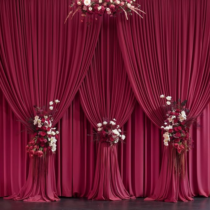 Burgundy Backdrop Curtains - 8 Panel Wrinkle-Free Polyester Photography Drapes for Baby Shower & Birthday Party - 32 X 10FT - Image 5