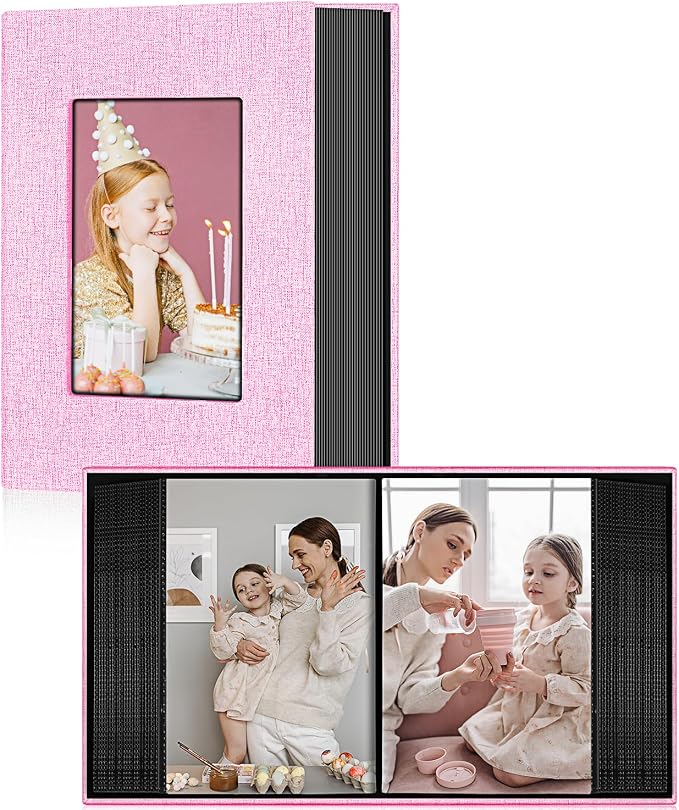 Ejblfe Photo Album 4x6,Linen Cover Slide-in Photo Album Book Can Holds 100 4x6 Photos with 50 Black Sheets for Family,Wedding,Baby and Holiday Pictures (Pink) by EJBLFEPremiumPhotoAlbums
