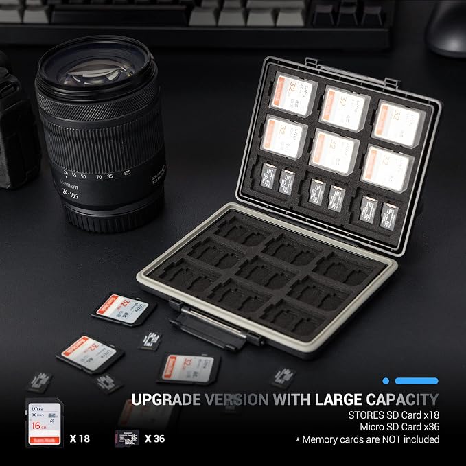 [High Capacity] 54 Slots Memory Card Case for 36 Micro SD and 18 SD Cards with Labels,Water-Resistant Anti-Shock Anti-Dust,Micro SD/SDHC/SDXC TF Card and SDHC/SDXC Holder Organizer Storage - Image 5