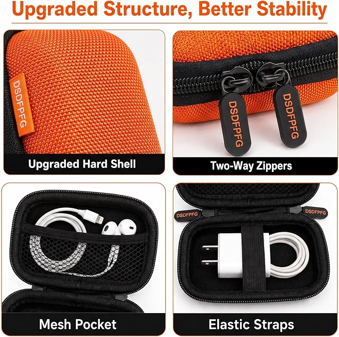 Orange Mini Small Hard Earbud Case, Portable Rectangle Carrying Pouch | Pocket-Size, Universal for Airpods, Earpods, Galaxy Buds, Wired and Wireless Earbuds, Earplugs, IEMs, USB Cable, Flash Drive - Image 6