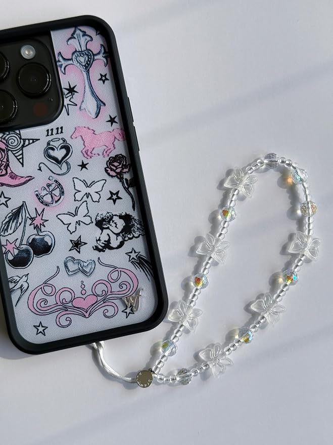 Drawwind Phone Charm Beaded Wristlet Strap Universal Cell Phone Lanyard Cute Bracelet Wrist Strap Beaded Chain String Handmade Accessories for Case Camera Bags (Multi Butterfly) - Image 5