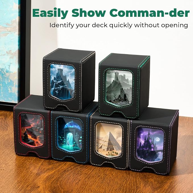 Fabmaker 6 Pack Deck Box Compatible with MTG Commander,Comman-der Deck Box | Magnetic Trading Card Storage Box with Commander, Fits 100 Double-Sleeved Cards, Card Box Compatible with Magic the Gathering - Image 2
