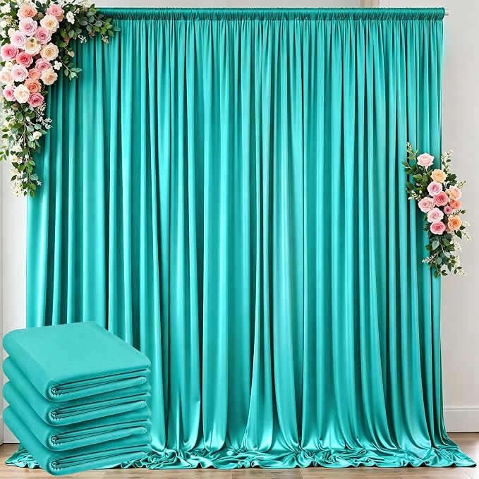 10 ft x 20 ft Wrinkle Free Turquoise Backdrop Curtain for Parties, Thick Polyester Teal Photo Backdrop Drapes,4 Panels 5ft x 10ft for Baby Shower Wedding Engagement Birthday Mermaid Party by Outpain