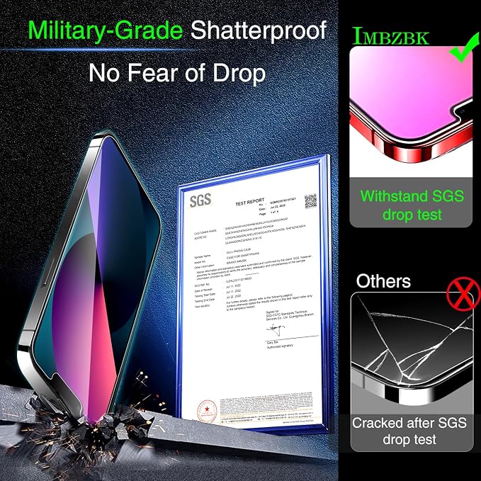 IMBZBK Screen Protector for iPhone 13, Tempered Glass, 3+3 Pack | 9H+ Hardness, Military Grade Shatterproof, Case Friendly, Bubble Free Easy Installation Frame, with 3 Camera Lens Protectors - Image 3
