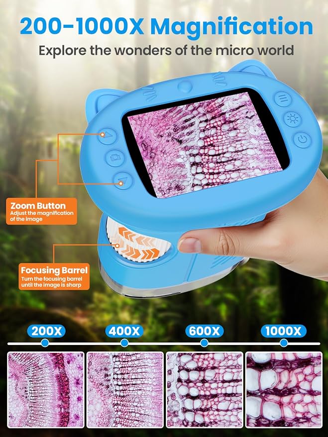 Microscope for Kids, 2.4 Inch Digital Microscope with 1000X Magnification, Handheld Camera Mini Pocket Magnifying Glass, Educational Birthday Gifts Toys for Ages 3+, Blue - Image 4