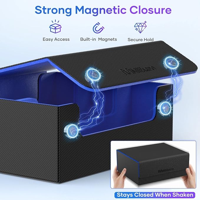 Mlikero Card Deck Case for Trading Cards 1800+, Trading Card Storage Box Fits Toploader and Magnetic Card Holder, Leather Magnetic Closure Deck Box Fit for MTG, TCG (Blue) - Image 5