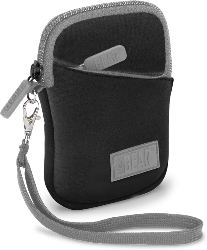 USA GEAR Compact Camera Case - Water Resistant Digital Camera Small Bag w/Belt Loop, Wrist Strap, Pocket for SD Card, Charging Cable - Pouch Compatible with Canon, Nikon, Sony and More (Black) by USAGEAR