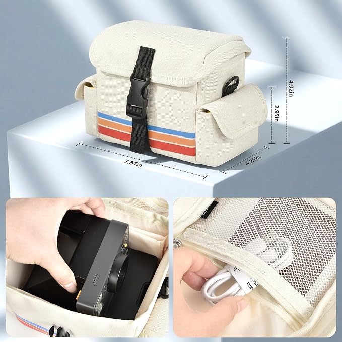Camera Case Compatible with Polaroid Now, Now+ & OneStep+, Crossbody Bag | Custom-Fit Camera Case for Polaroid Now 2nd/3rd Gen, With A Shoulder Strap And Organized Accessory Storage - Beige - Image 3