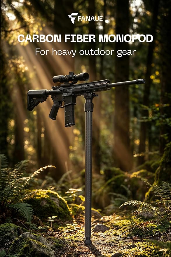 FANAUE 60" Carbon Fiber Hunting Shooting Stick, Adjustable Rifle Monopod with Arca Swiss Quick Release Plate - Image 9