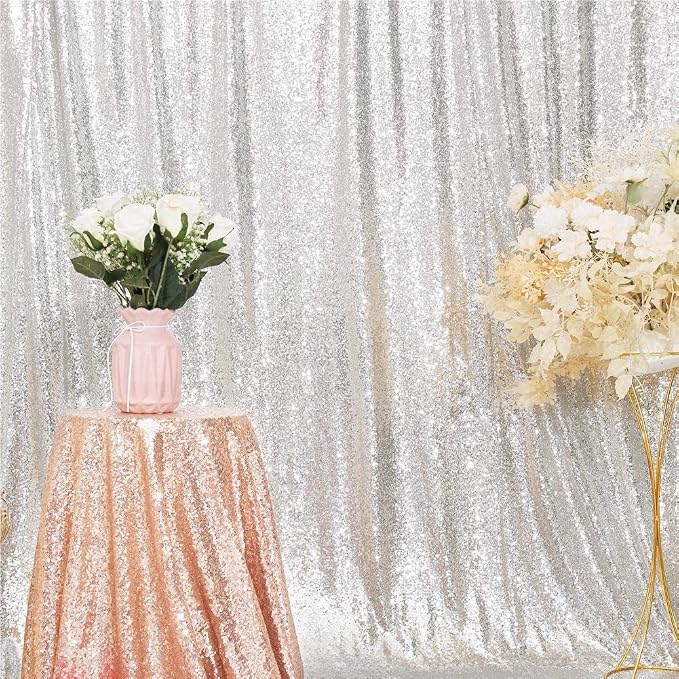Poise3EHome 6FT x 6FT Sequin Photography Backdrop Curtain for Party Decoration, Silver - Image 7