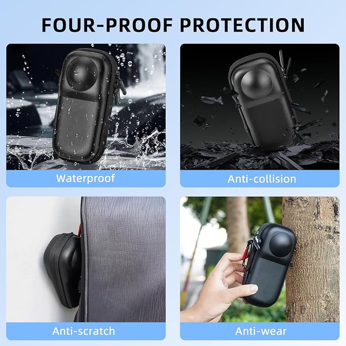 BRDRC Portable Small Case for Insta360 X5 X4 (for Cage and Lens Cap), Carrying Storage Bag Protective Cover Hard Shell Travel Protector with Wrist Strap Carabiner for Insta 360 X5 X4 Accessories - Image 4