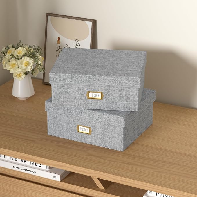 Decorative Photo Storage Box, 2 Pack Linen Photo Box Hold 1700 4x6 Pictures | Photo Storage Containers with 8 Dividers, Memory Keepsake Organizer for Photos, Scrapbook Supplies, Cards, Stamps, Grey - Image 6
