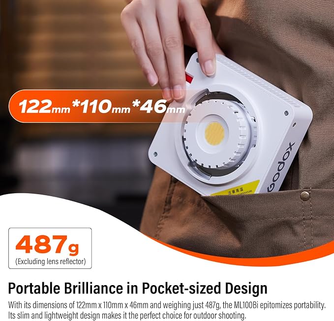 Godox ML100Bi 120W Portable LED Video Light 34300 Lux CRI 96+/TLCI 97+ | ML100 Bi Color COB LED Video Light 2800K-6500K 11 FX Effects for Filming Live Streaming Studio Photography - Image 3