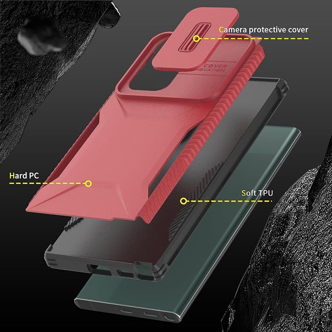for Galaxy S22 Ultra Case with 1 HD Screen Protector & Slide Camera Cover [Military-Grade] Phone Case Heavy Duty Rugged Shockproof Protective Cover for Samsung Galaxy S22 Ultra(Red) - Image 6