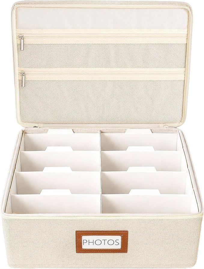 FANGSUN Photo Storage Box, Photo Organizer for 2000 4x6 Pictures, Memory | Linen Fabric, 8 Inner Cases, 23 Labels & 30 Divider Cards, Foldable & Lightweight, with Handle, Wedding & Family Keepsake Box - Image 8